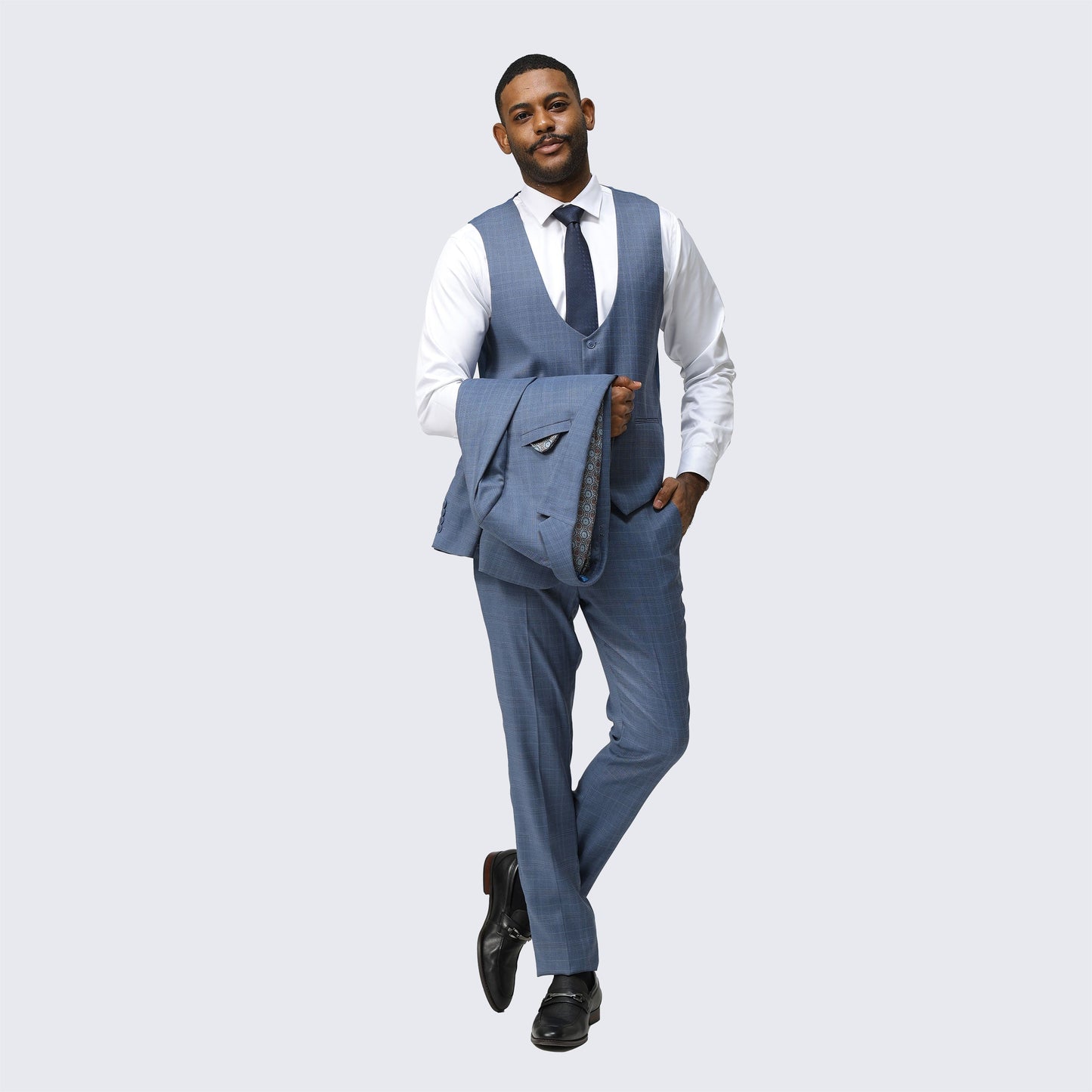 Medium Blue Skinny Fit Suit Three Piece Set - Wedding - Prom