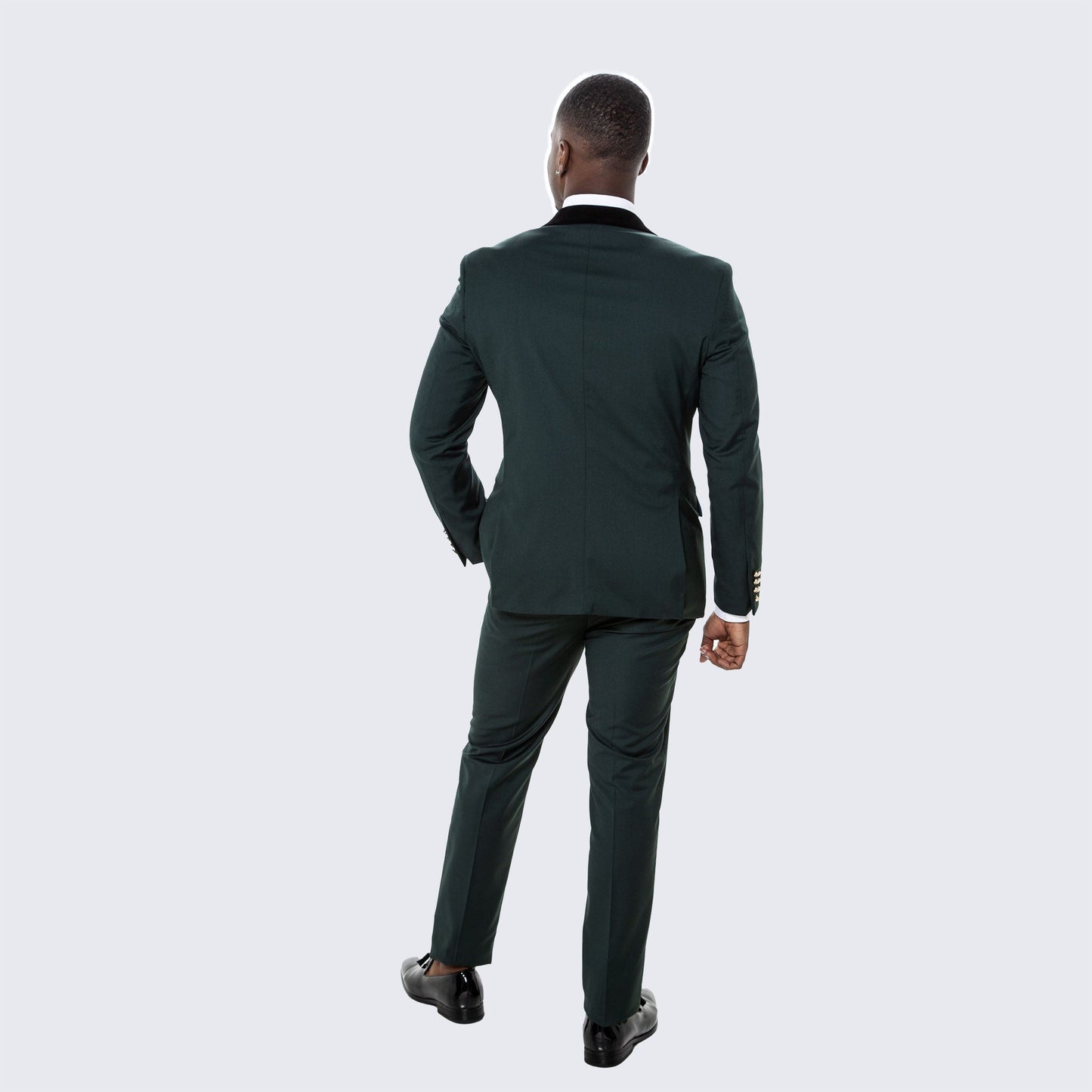 Green Double Breasted Tuxedo with Velvet Peak Lapel - Wedding - Prom