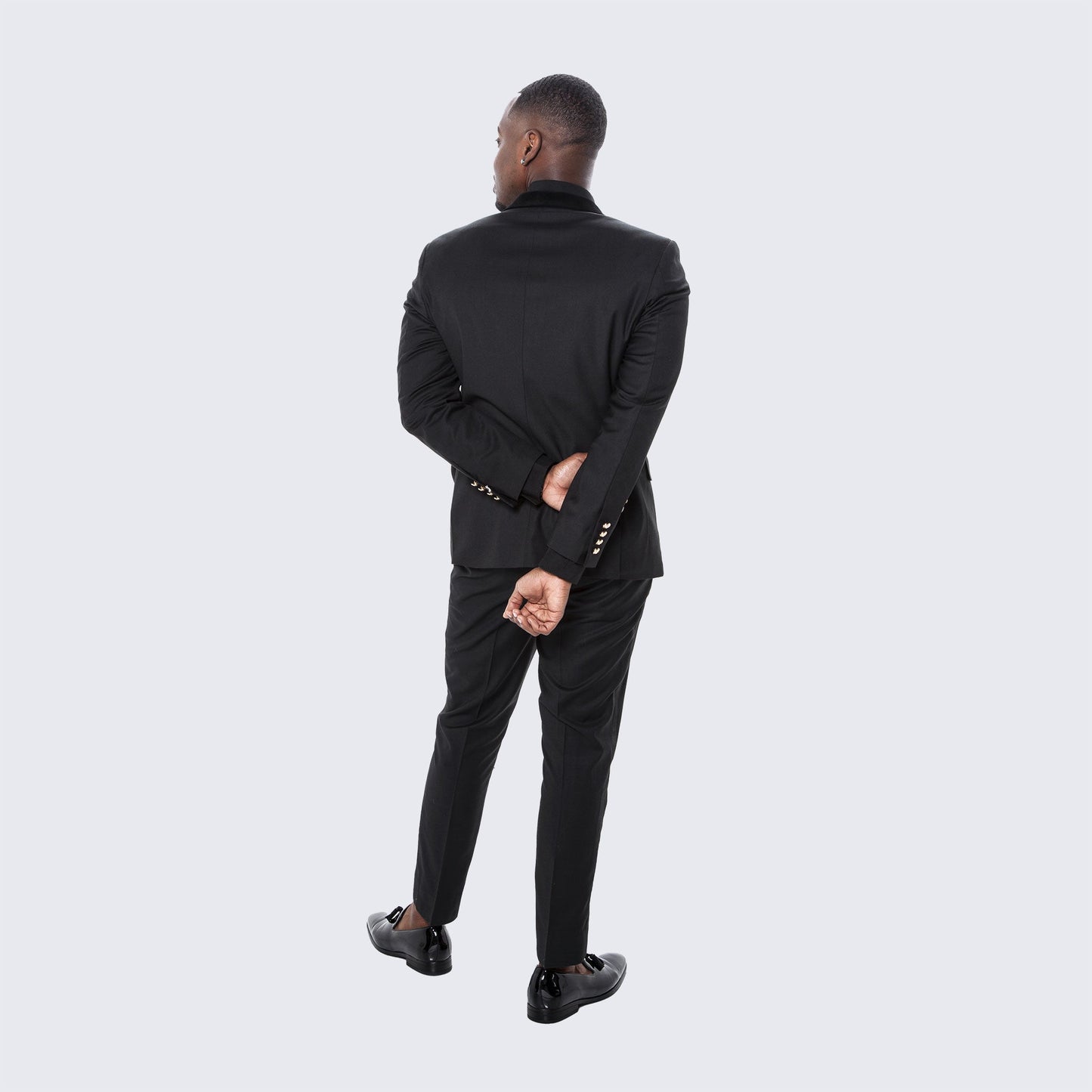 Black Double Breasted Tuxedo with Velvet Peak Lapel - Wedding - Prom