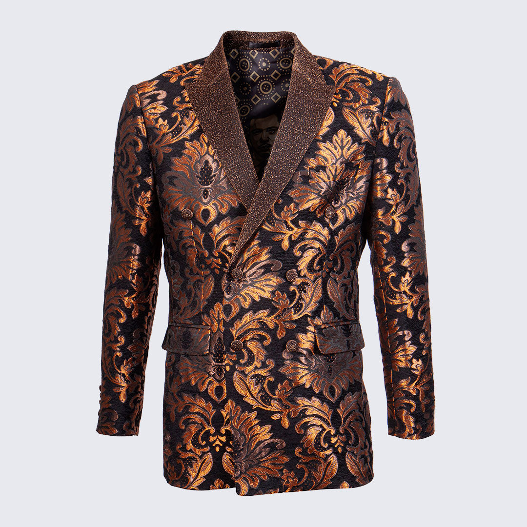 Rust Floral Tuxedo Jacket Slim Fit with Peak Lapel - Wedding - Prom