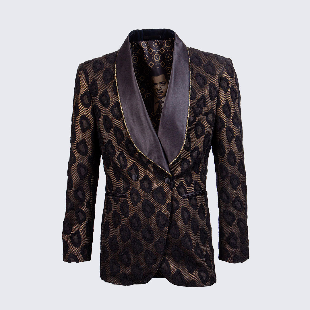Black and Gold Tuxedo Jacket with Fancy Pattern - Wedding - Prom