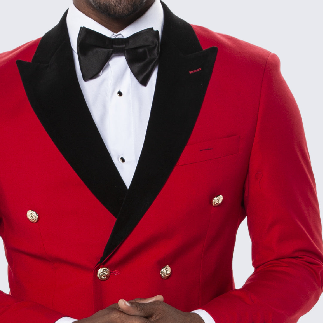 [DISCOUNTED] Red Double Breasted Tuxedo with Velvet Peak Lapel - Limited Sizes