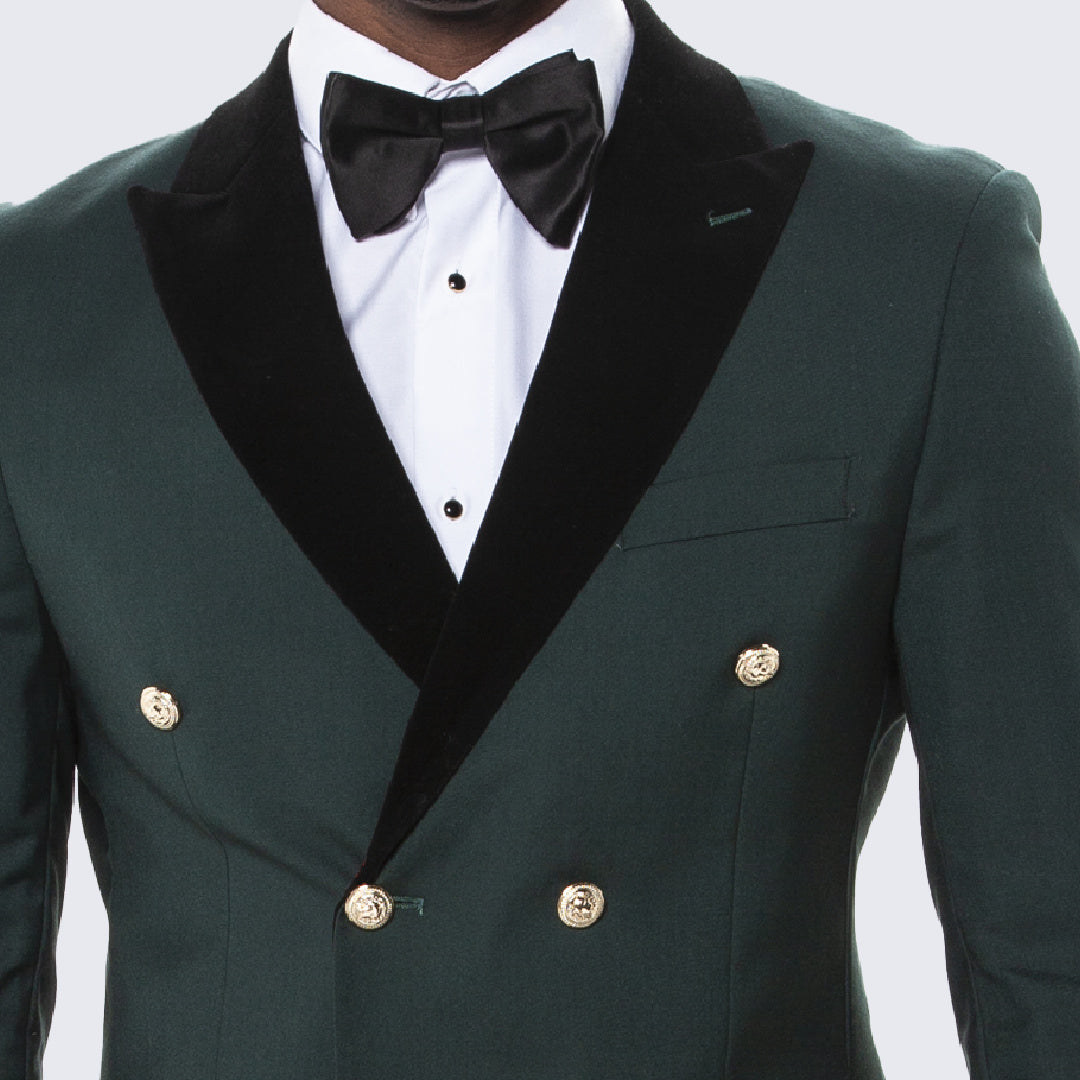 [DISCOUNTED] Green Double Breasted Tuxedo with Velvet Peak Lapel - Limited Sizes