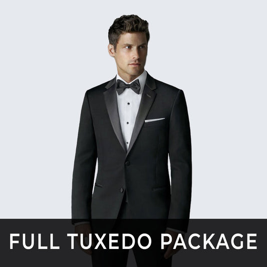 Classic Fit Tuxedo Package - Black Tuxedo Notch Lapel Set with Shirt, Vest, and Cufflink Set - Wedding - Prom