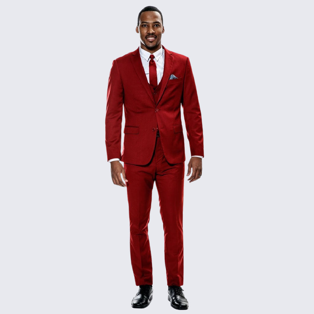 [DISCOUNTED] Red Skinny Fit Suit Three Piece Set - Limited Sizes