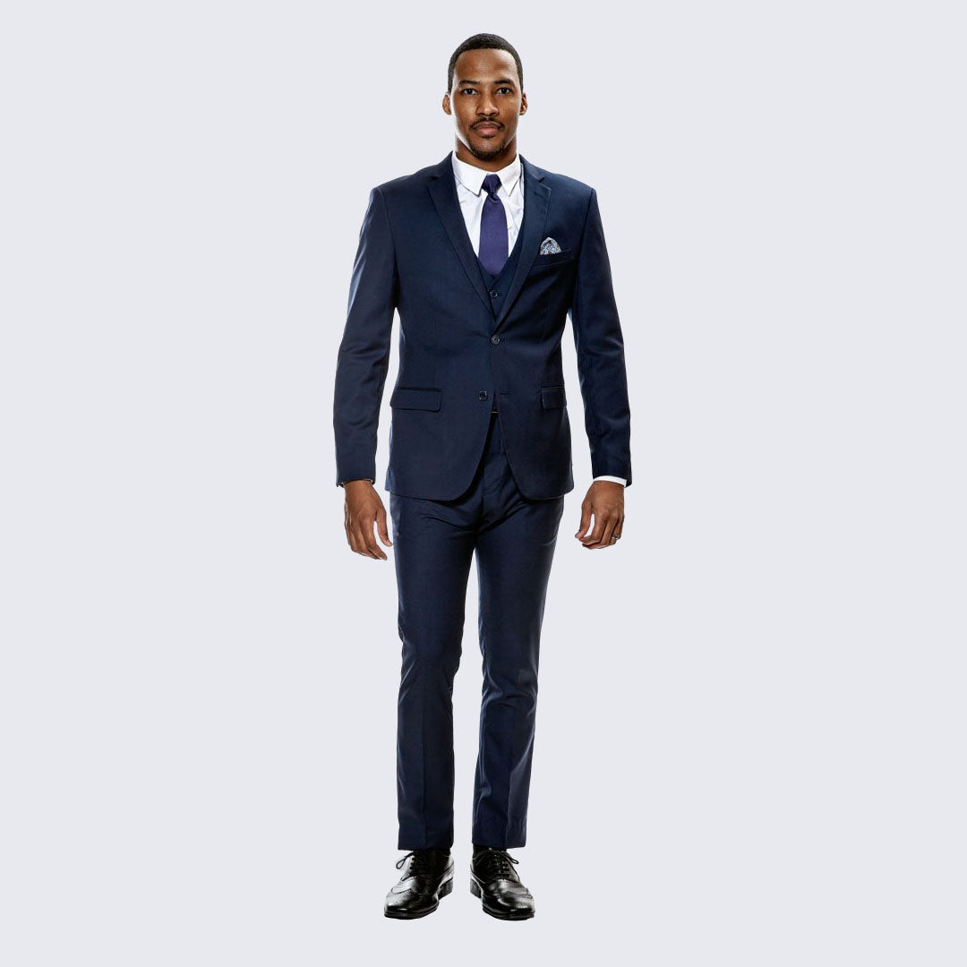 [DISCOUNTED] Navy Blue Skinny Fit Suit Three Piece Set - Limited Sizes