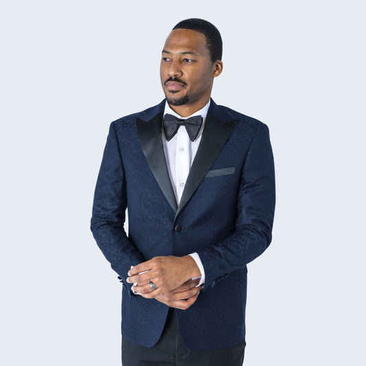 Blue Paisley Tuxedo Jacket with Large Peak Lapel – Wedding & Prom