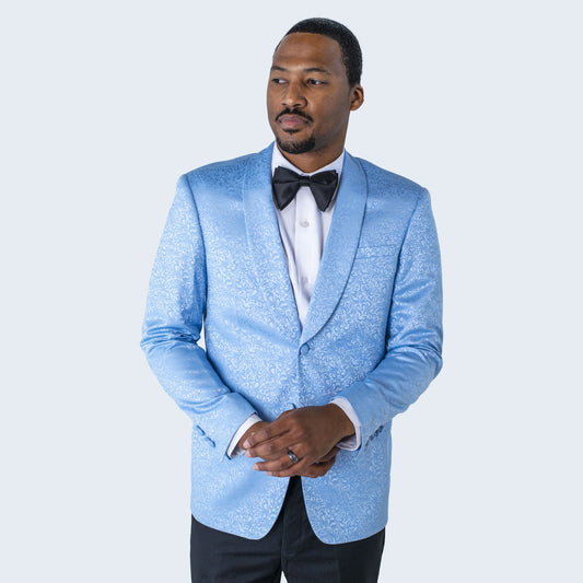 Light Blue Paisley Tuxedo Jacket with Shawl Lapel – Wedding & Prom