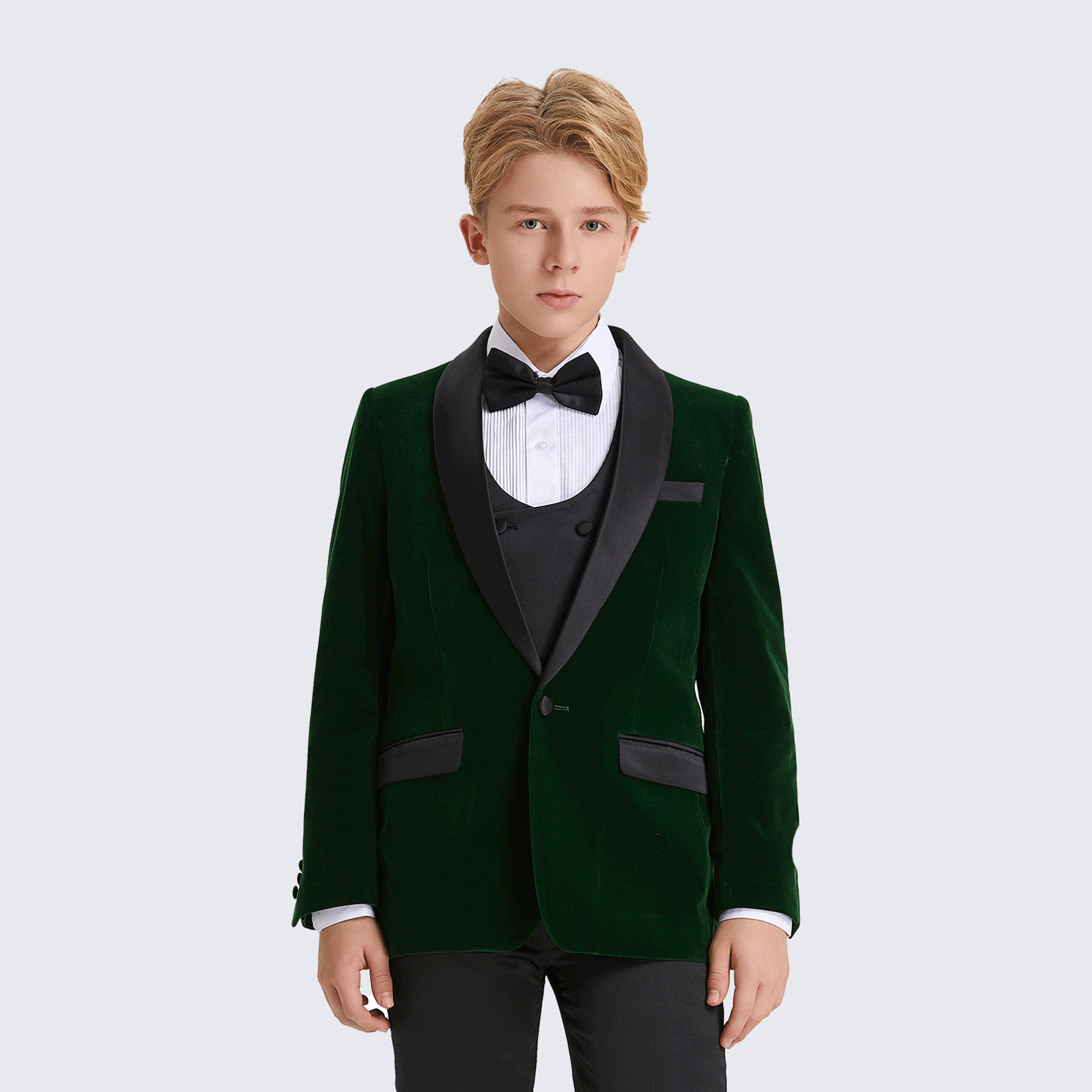 Boy's Green Tuxedo Velvet 5-Piece Set for Kids Teen Children - Wedding
