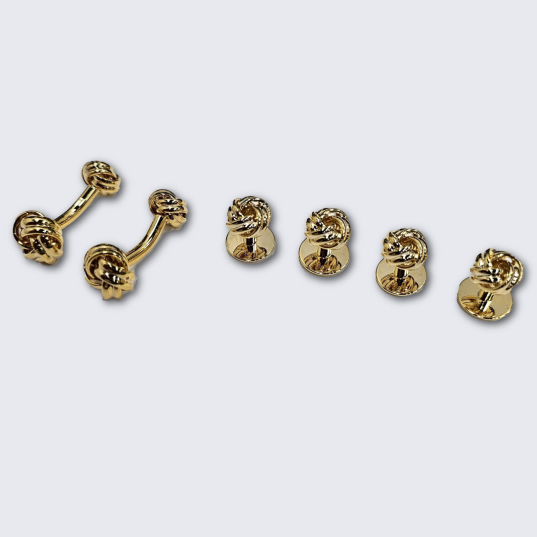 Gold Tone Love Knots Two Sided Formal Studs and Cufflinks