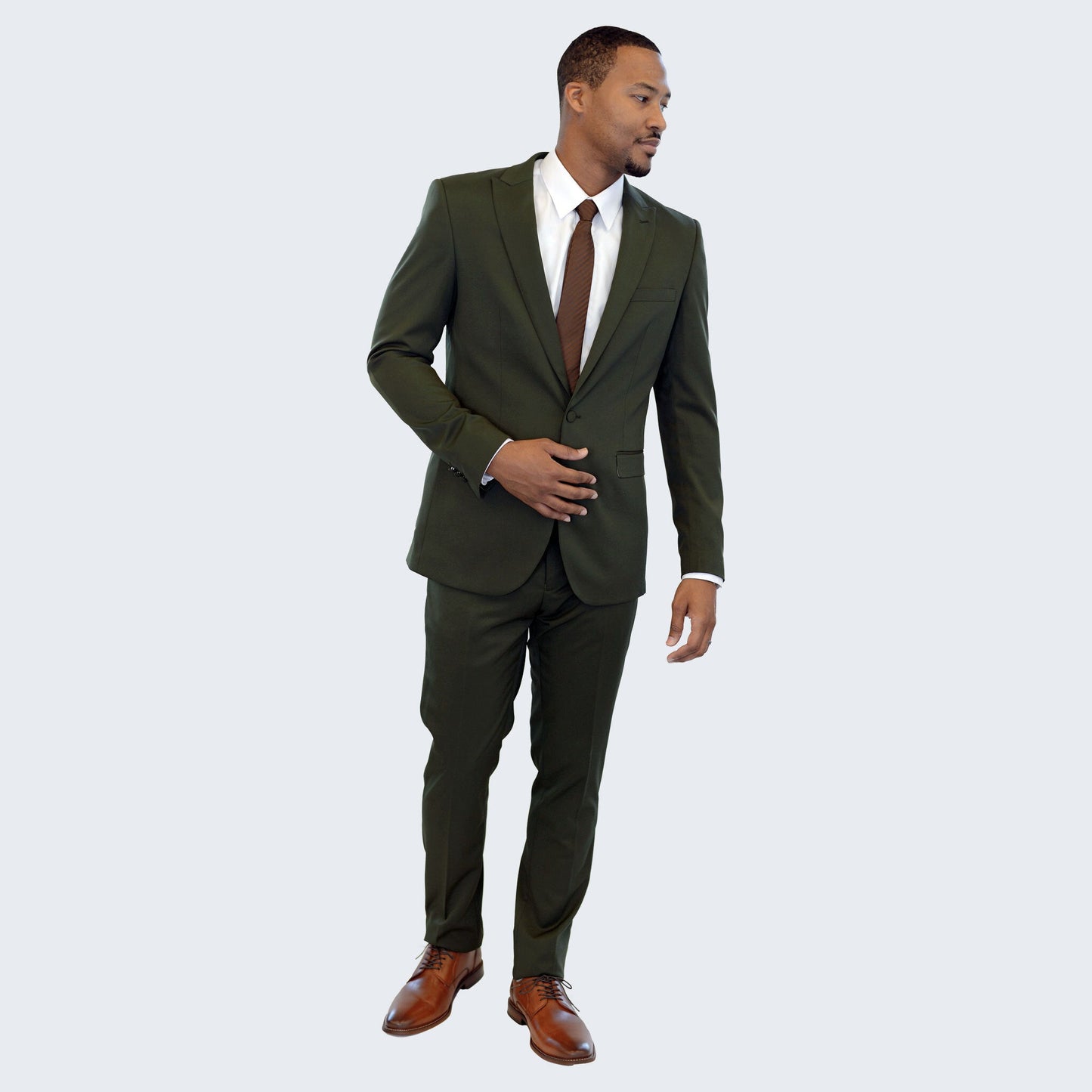 [DISCOUNTED] Olive Green Slim Fit Suit with Peak Lapel - Limited Sizes
