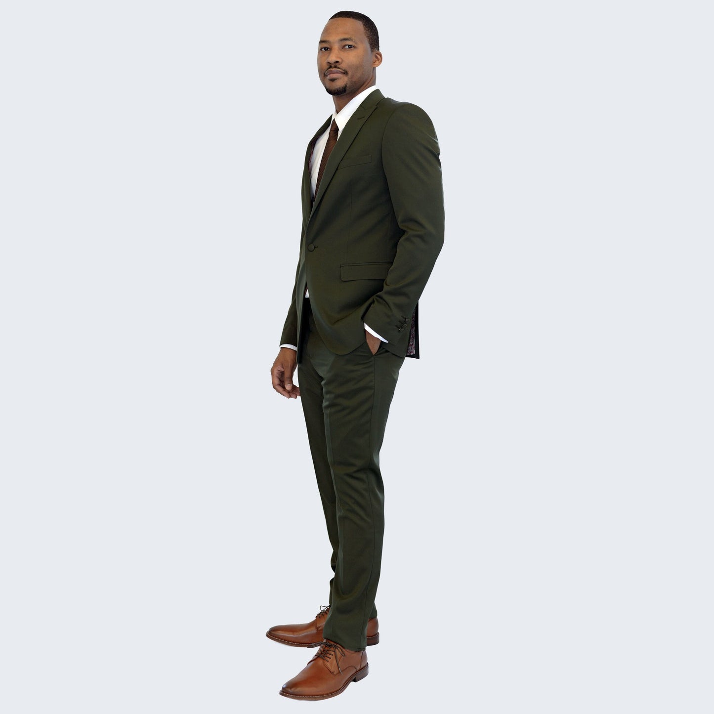 [DISCOUNTED] Olive Green Slim Fit Suit with Peak Lapel - Limited Sizes