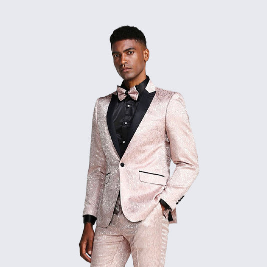 [DISCOUNTED] Blush Paisley Slim Fit Tuxedo Three Piece Set - Limited Sizes