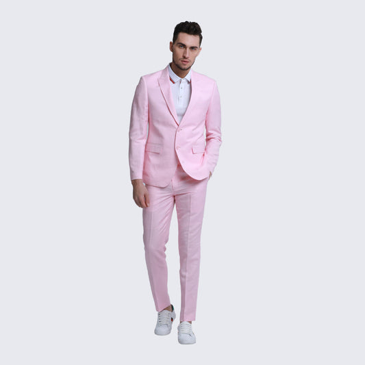 [DISCOUNTED] Pink Linen Suit Slim Fit Two Piece Set - Limited Sizes