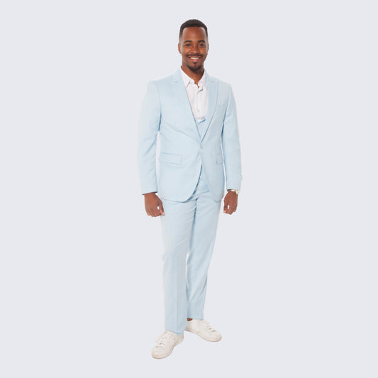 [DISCOUNTED] Baby Blue Slim Fit Suit With Double Breasted Vest - Limited Sizes