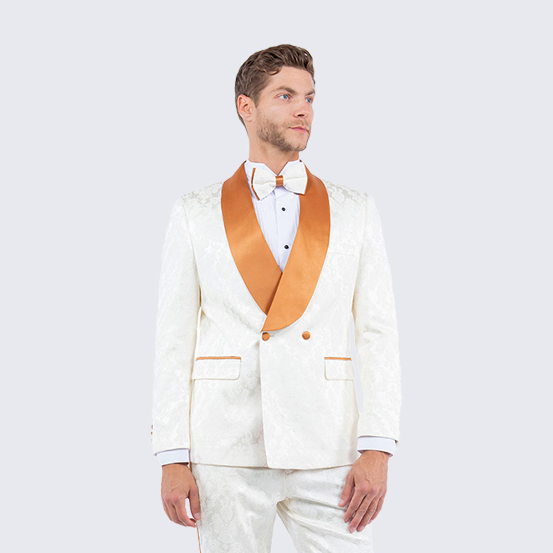 Ivory and Rust Tuxedo with Textured Paisley Design Two Piece Set - Wedding - Prom