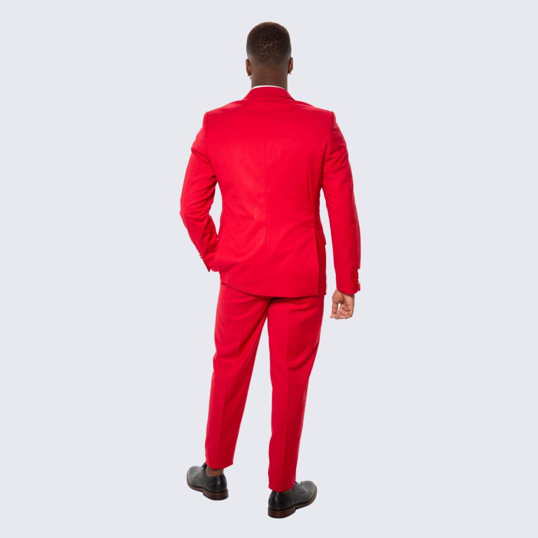 [DISCOUNTED] Red Skinny Fit Suit Three Piece Set with Double Breasted Vest - Limited Sizes