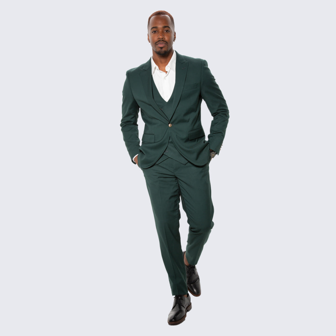 [DISCOUNTED] Green Skinny Fit Suit Three Piece Set with Double Breasted Vest - Limited Sizes