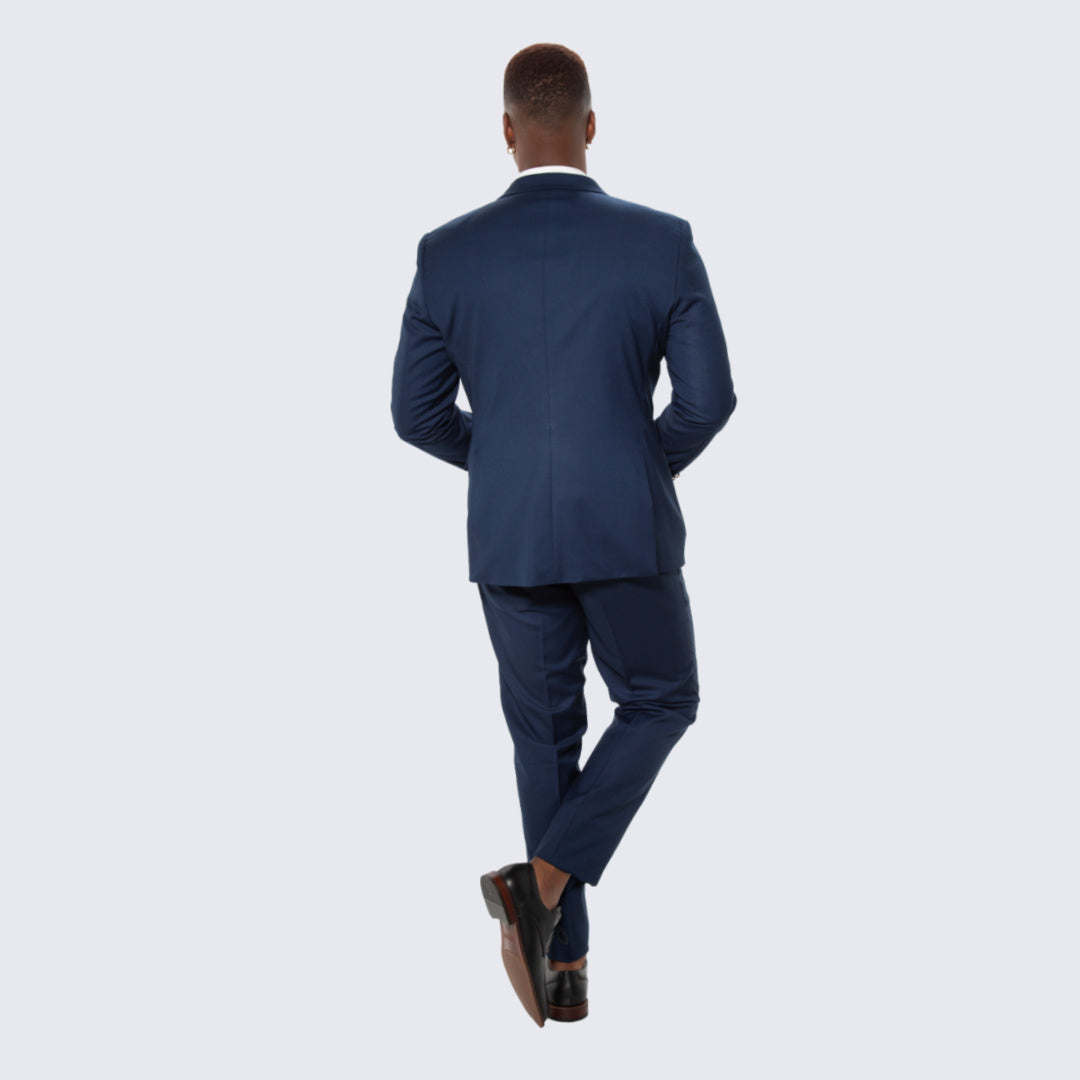 Navy Skinny Fit Three Piece Suit with Double Breasted Vest – Wedding & Prom