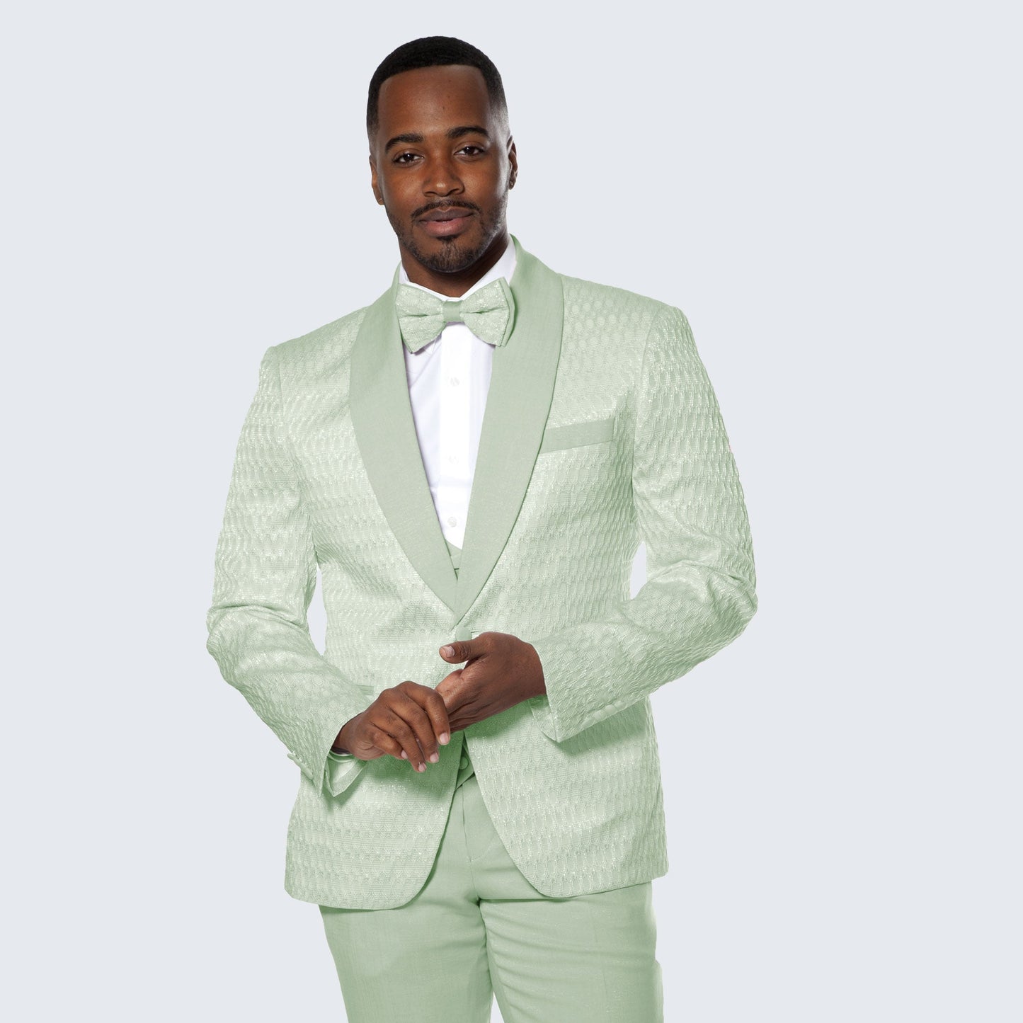 [DISCOUNTED] Mint Green Tuxedo with Textured Pattern Four Piece Set - Limited Sizes