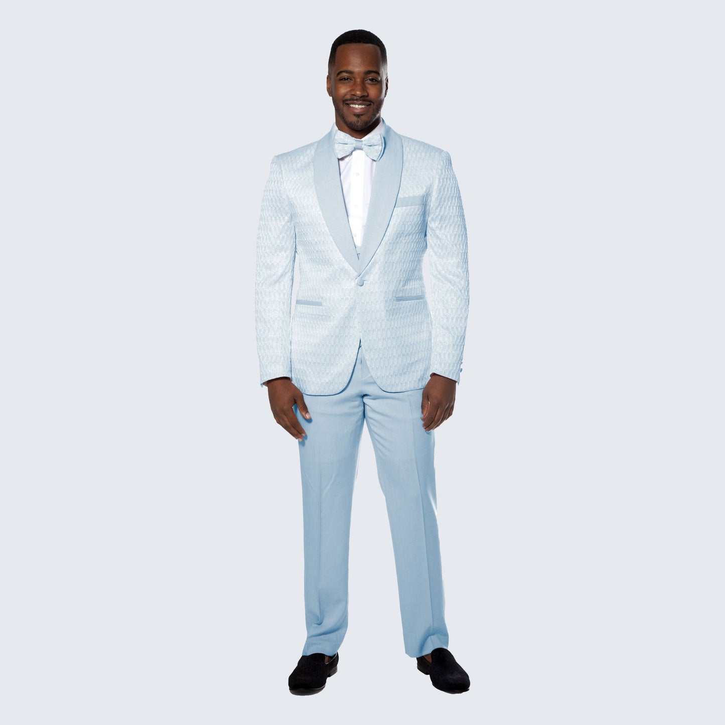 [DISCOUNTED] Sky Blue Tuxedo with Textured Pattern Four Piece Set - Limited Sizes