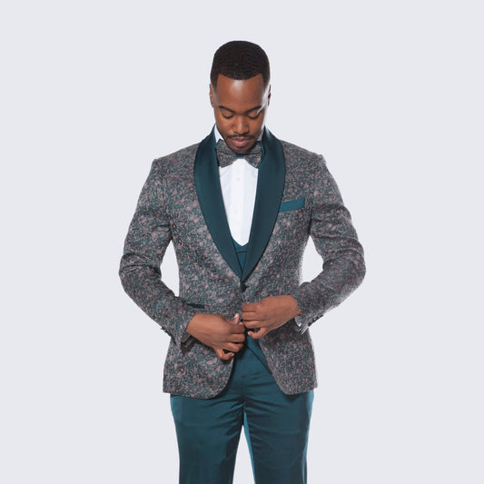 [DISCOUNTED] Green Tuxedo with Textured Design Four Piece Set - Limited Sizes