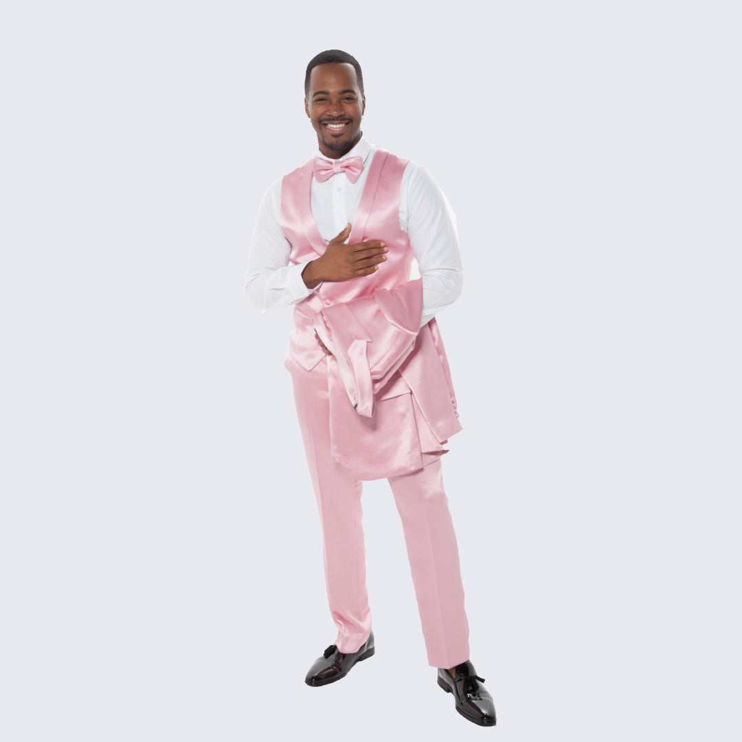 [DISCOUNTED] Pink Satin Tuxedo Four Piece Set - Limited Sizes