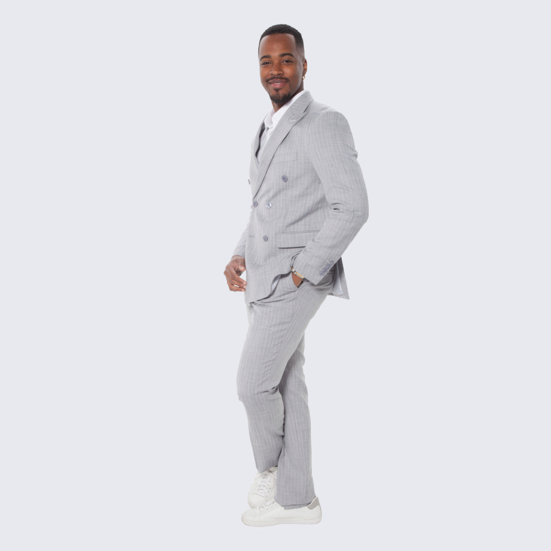 [DISCOUNTED] Gray Pinstripe Suit Double Breasted Wide Peak Lapel - Limited Sizes