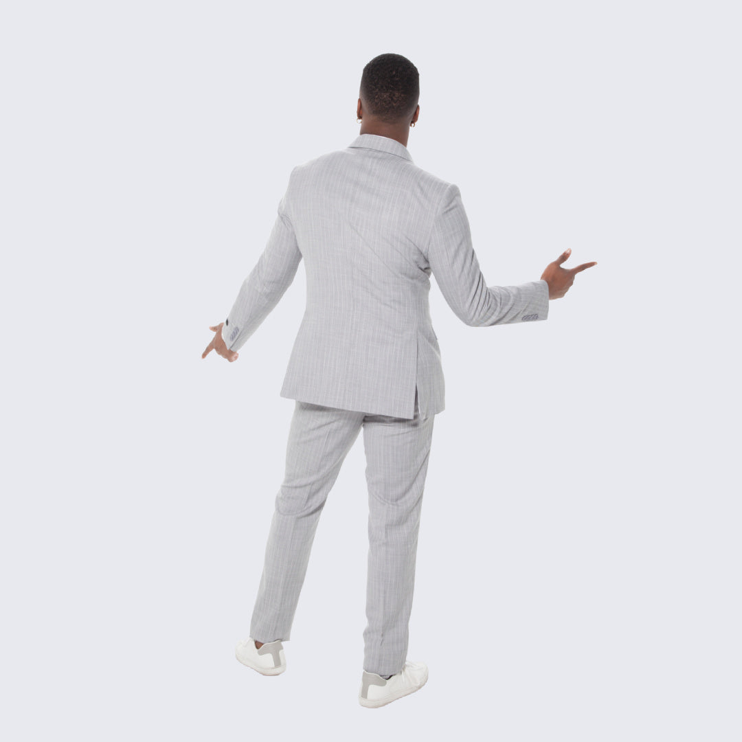 [DISCOUNTED] Gray Pinstripe Suit Double Breasted Wide Peak Lapel - Limited Sizes