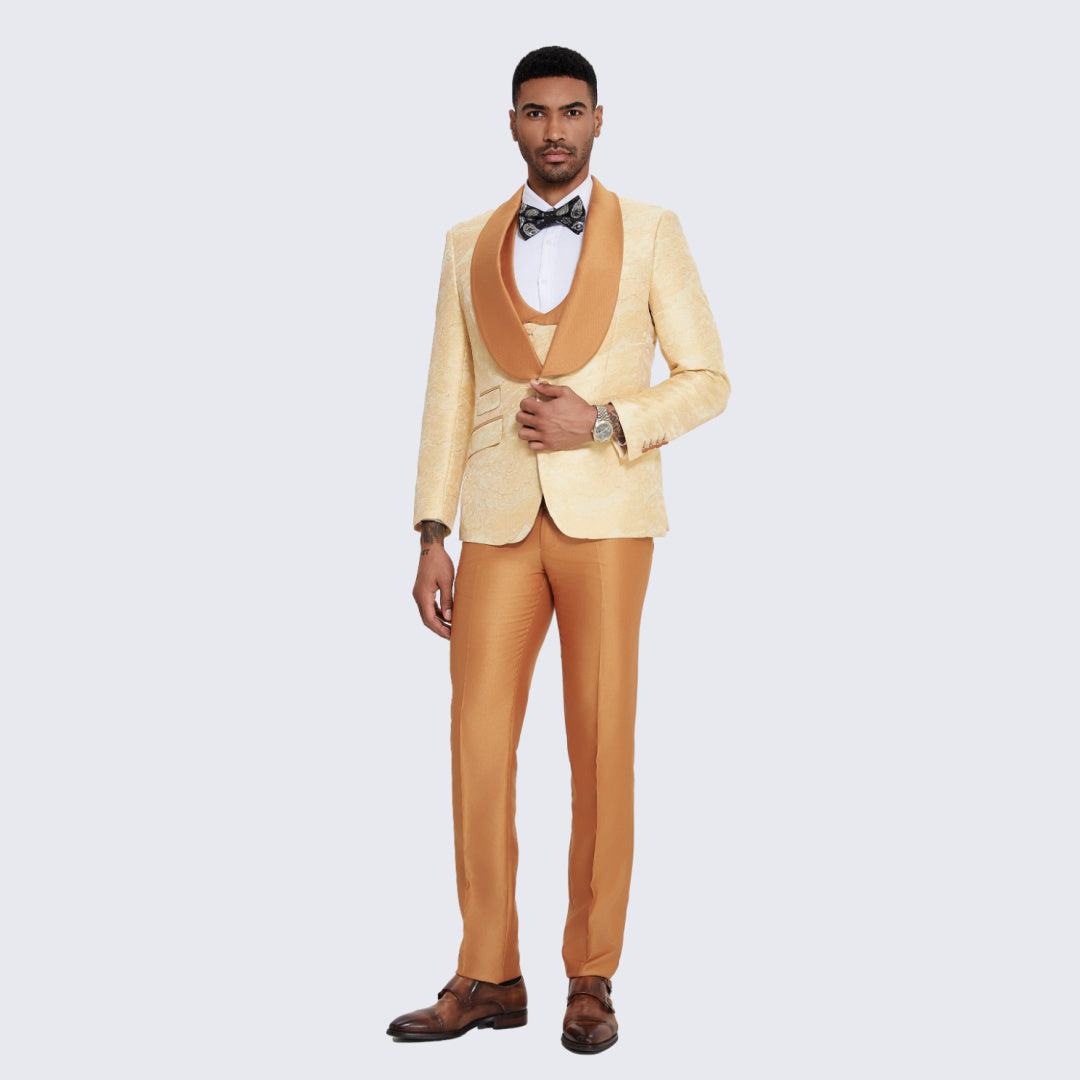Men's Gold Tuxedo with Two-Tone Design- Wedding - Prom