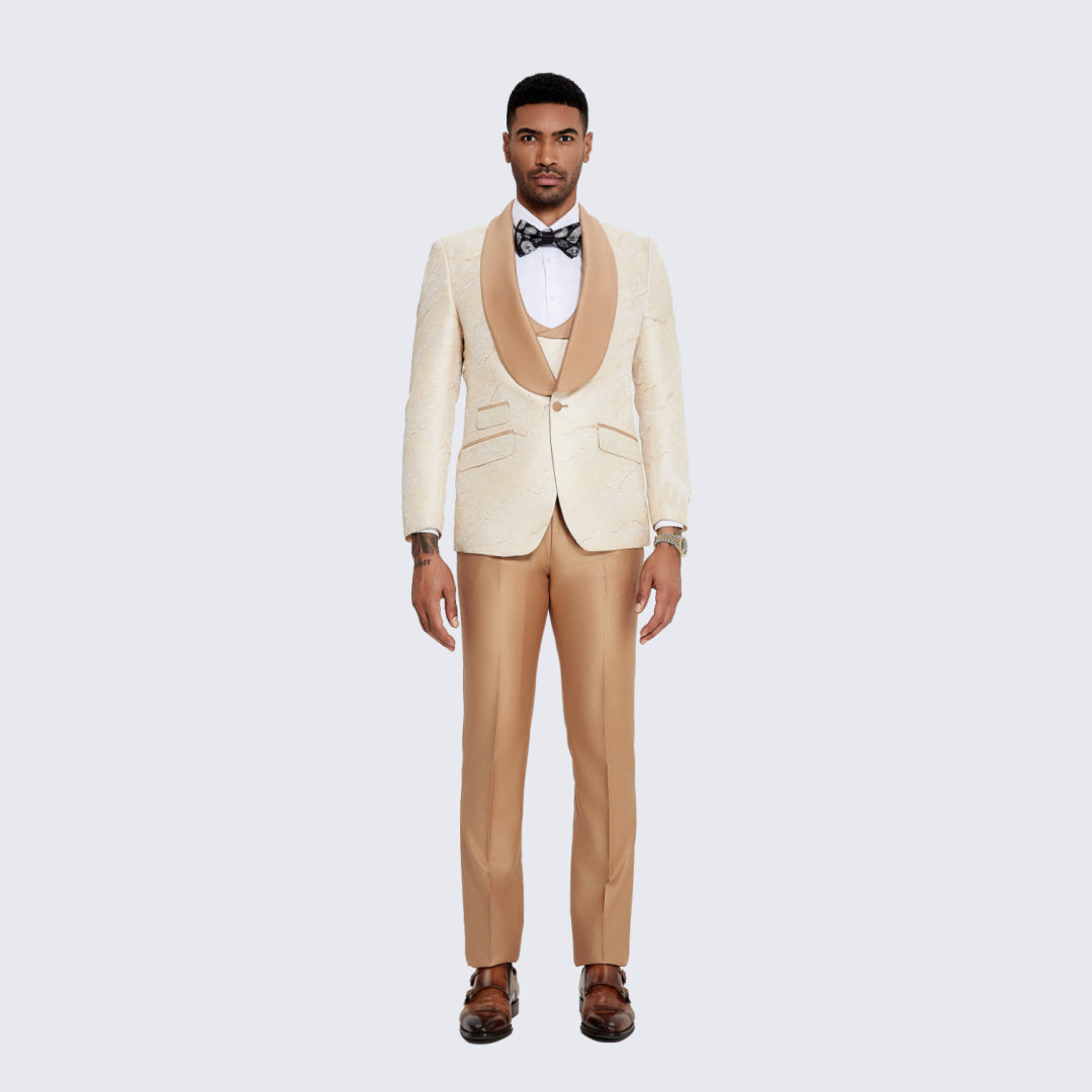 Ivory Two-Tone Tuxedo with Tan Shawl Lapel – Wedding & Prom