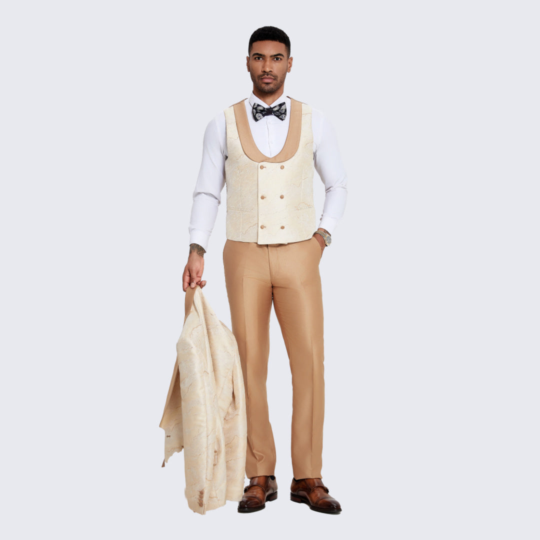 Ivory Two-Tone Tuxedo with Tan Shawl Lapel – Wedding & Prom