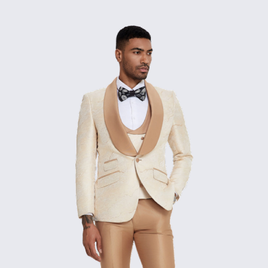 Ivory Two-Tone Tuxedo with Tan Shawl Lapel – Wedding & Prom