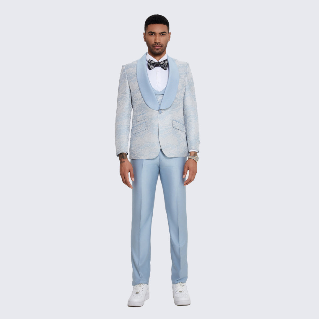 Men's Sky Blue Tuxedo with Two-Tone Design- Wedding - Prom