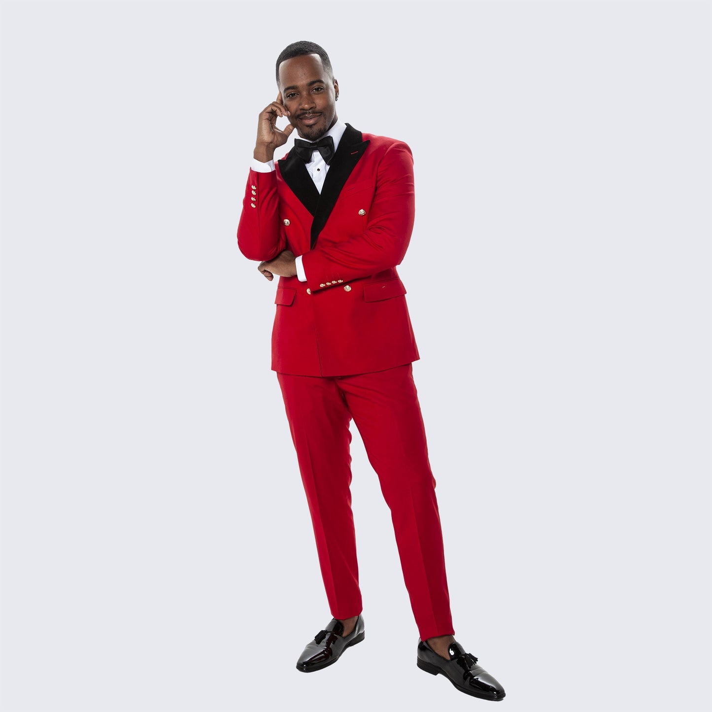 Red Double Breasted Tuxedo with Velvet Peak Lapel - Wedding - Prom