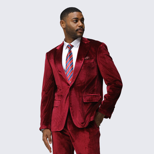 [DISCOUNTED] Burgundy Velvet Tuxedo Two Piece Set  - Limited Sizes