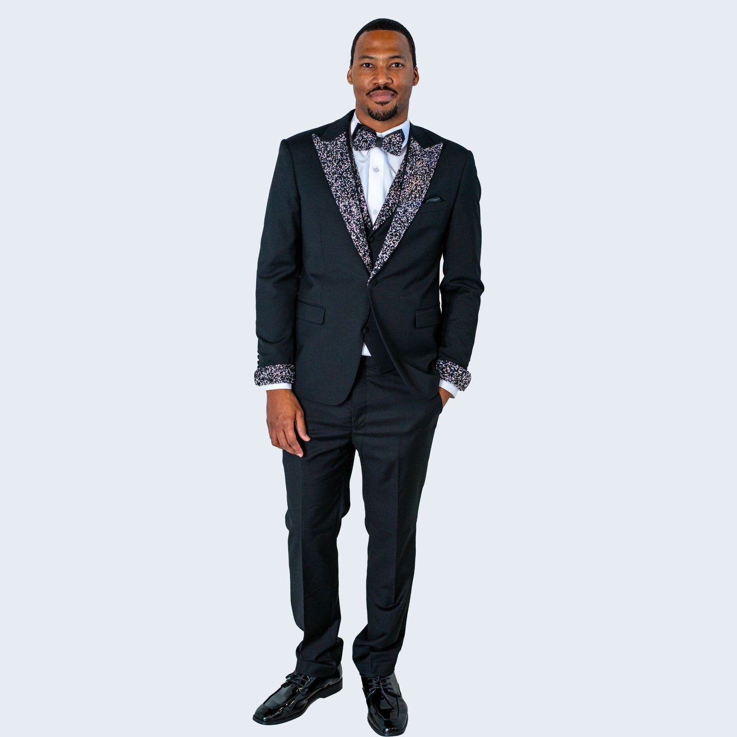 Black Tuxedo Stone Peak Lapel Four Piece Set  - Wedding - Prom