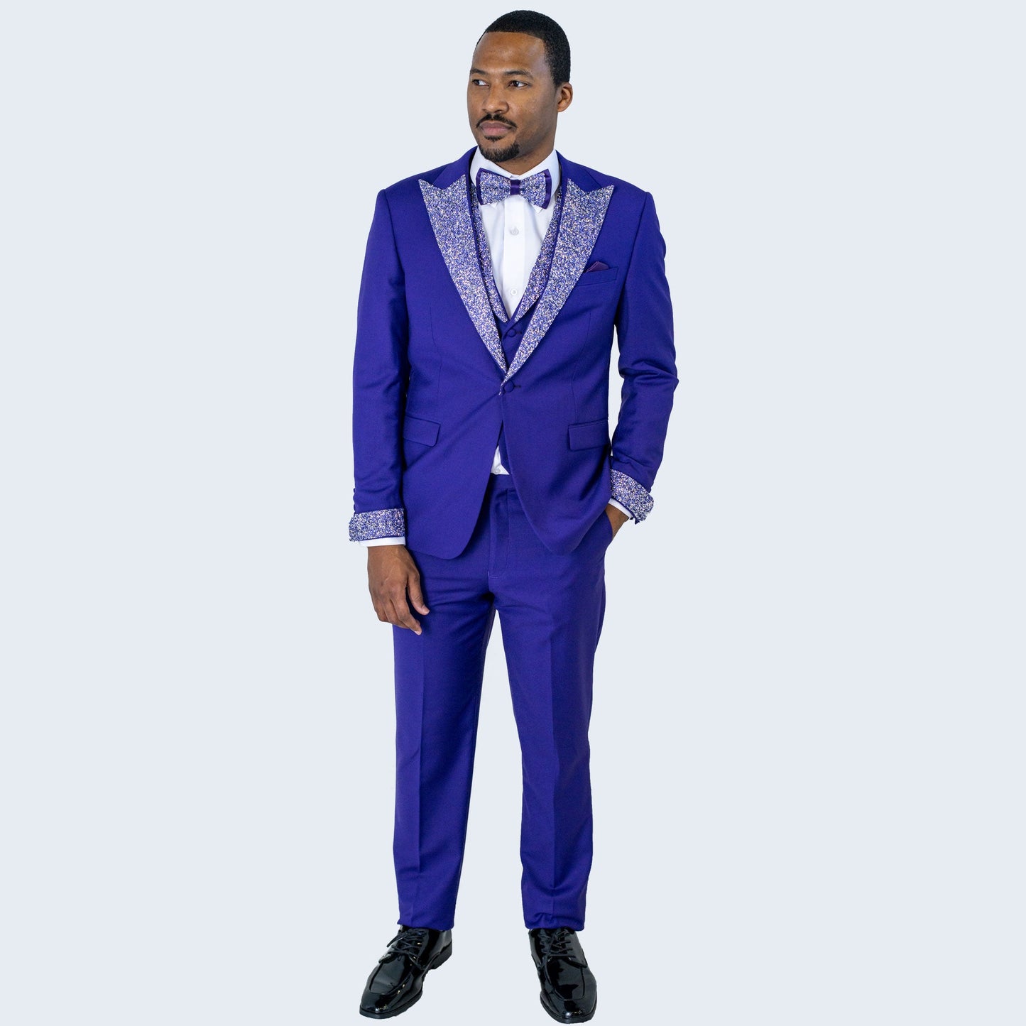 Purple Peak Lapel Tuxedo with Stones – 4 Piece Set