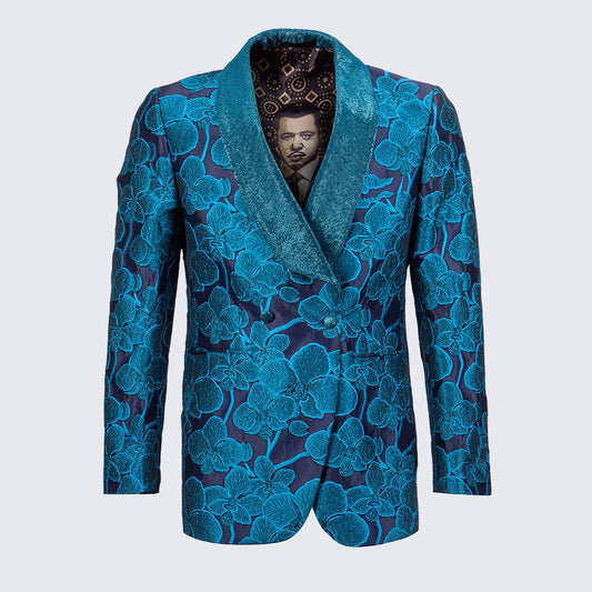 Turquoise Floral Tuxedo Jacket Slim Fit with Satin Shawl Lapel - Wedding - Prom