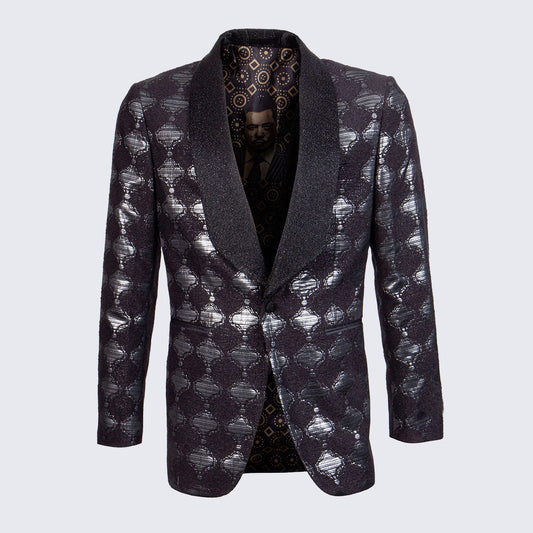 Black Metallic Tuxedo Jacket Slim Fit with Satin Shawl Lapel  - Wedding - Prom