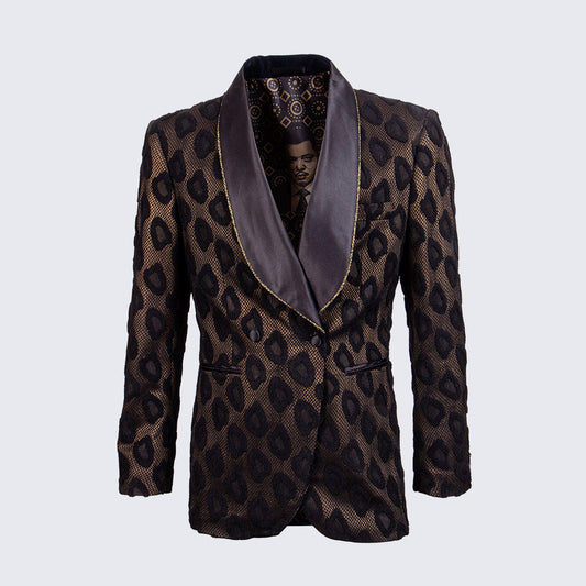 Black and Gold Tuxedo Jacket with Fancy Pattern - Wedding - Prom