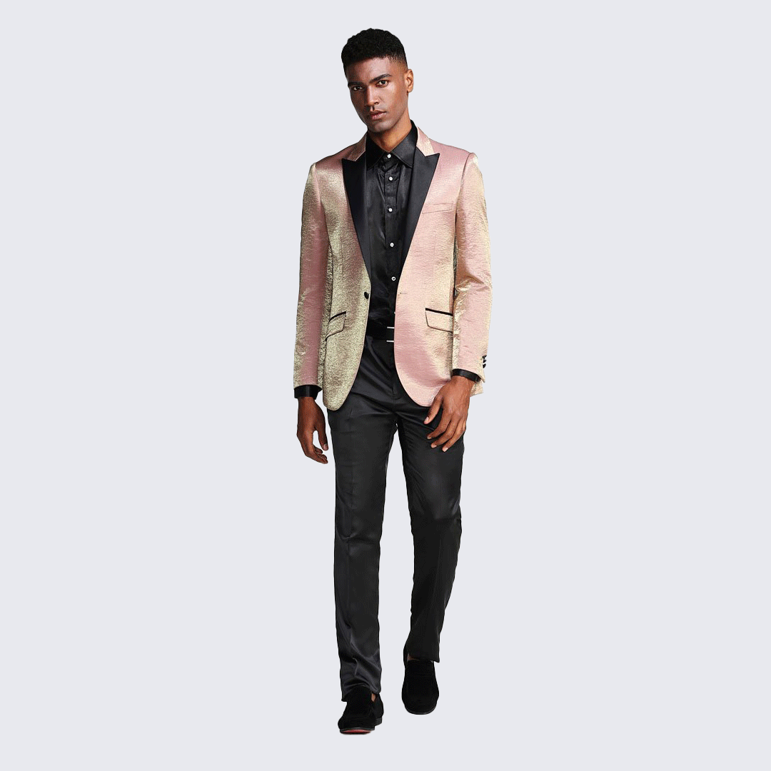 [DISCOUNTED] Rose Gold Tuxedo Jacket Shiny Slim Fit with Peak Lapel - Limited Sizes