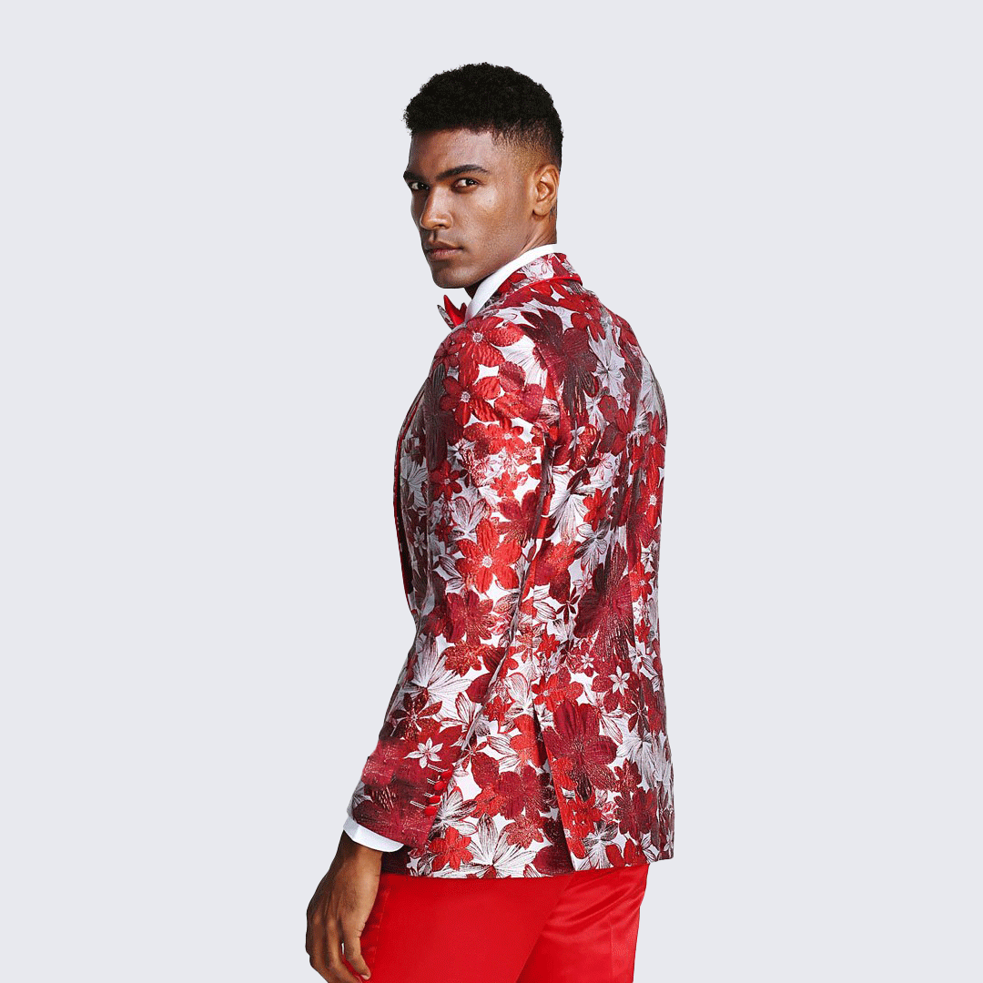 [DISCOUNTED] Red Floral Tuxedo Jacket Slim Fit - Limited Sizes