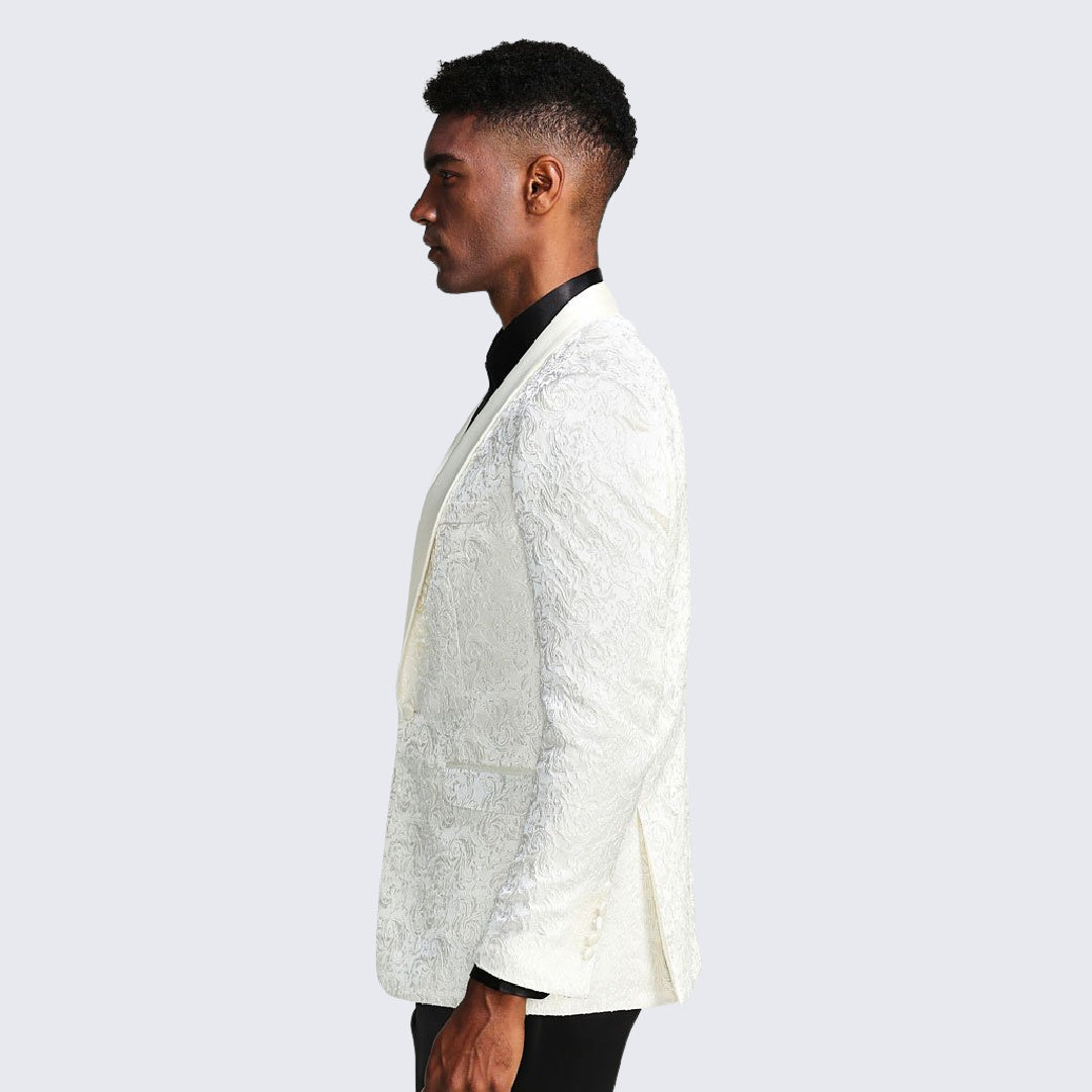 [DISCOUNTED] Ivory Tuxedo Jacket Paisley Pattern Slim Fit - Limited Sizes