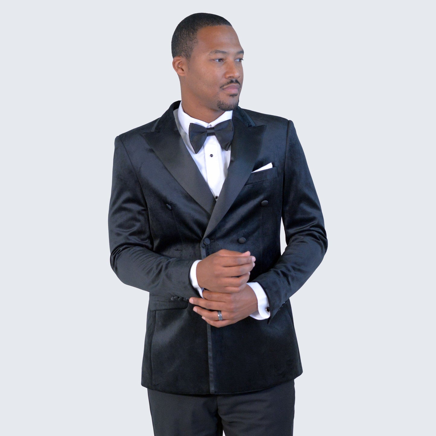 Black Velvet Tuxedo Jacket Double Breasted- Wedding - Prom