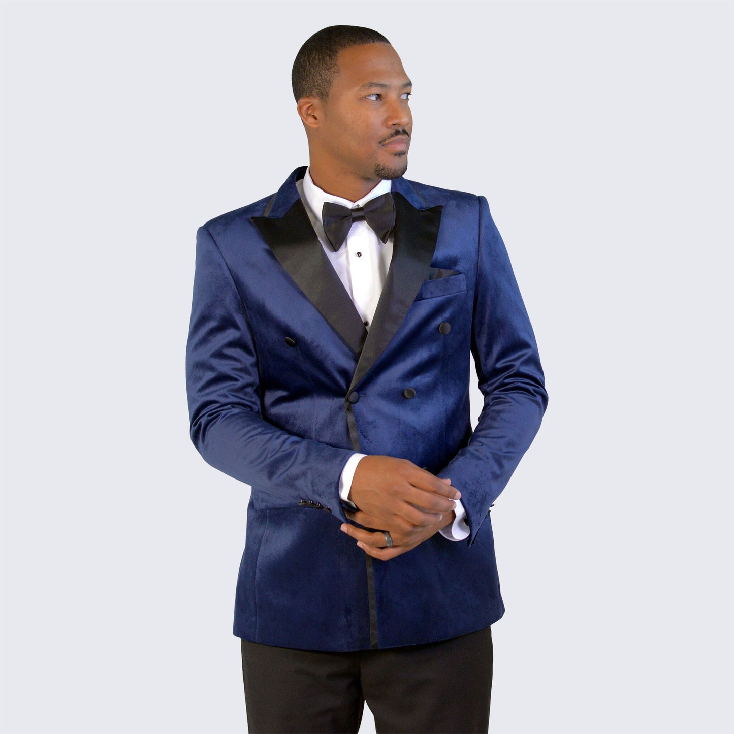 Navy Velvet Tuxedo Jacket Double Breasted- Wedding - Prom