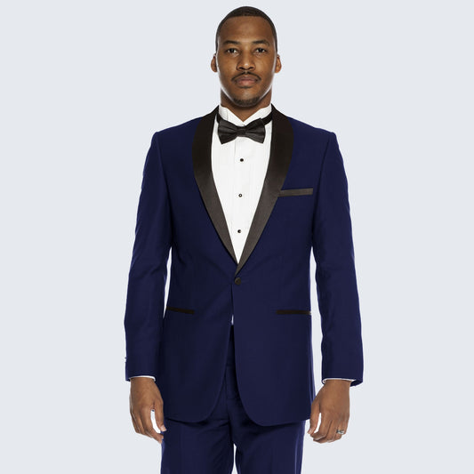 [DISCOUNTED] Navy Midnight Blue Tuxedo With Black Shawl Lapel Slim Fit - Limited Sizes