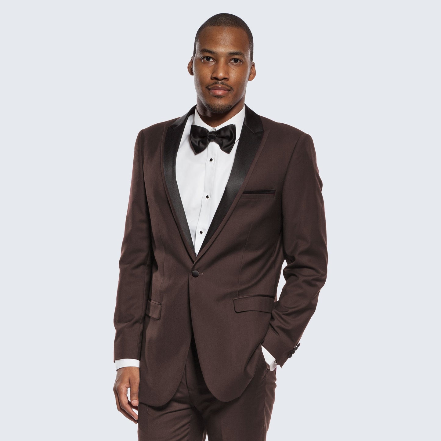 [DISCOUNTED] Brown Tuxedo Slim Fit One Button Peak Framed Lapel - Limited Sizes