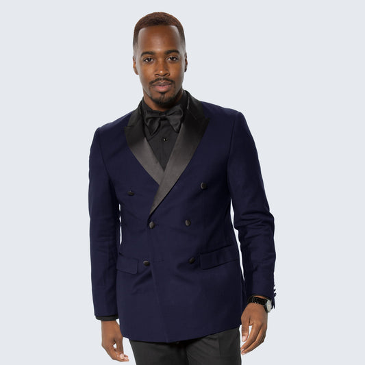 Navy Double Breasted Slim Fit Tuxedo Peak Lapel - Wedding - Prom