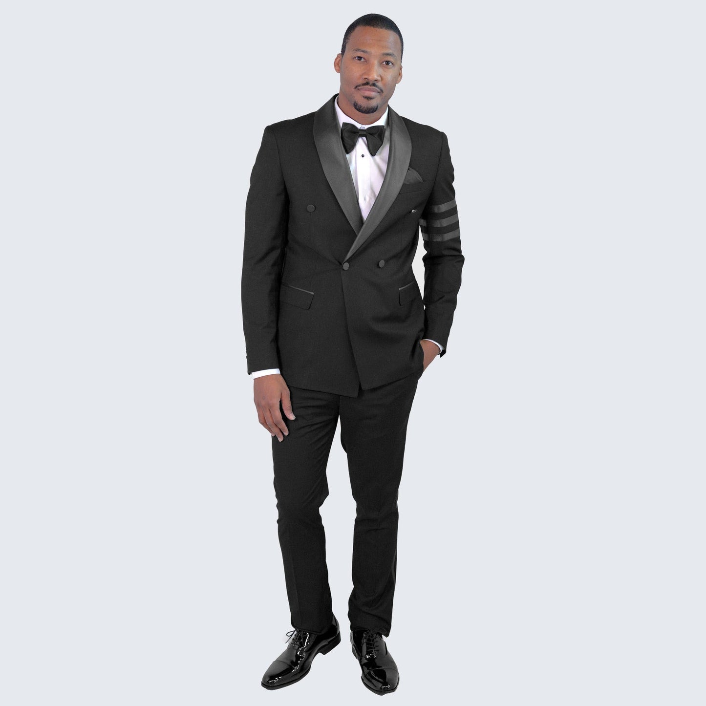 Black Double Breasted Tuxedo With Bar Jacket- Wedding - Prom